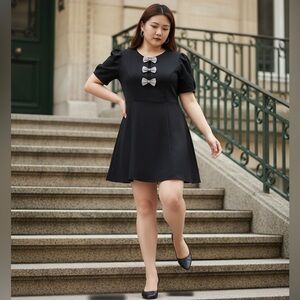City Studio Black Dress with Silver Bow Details